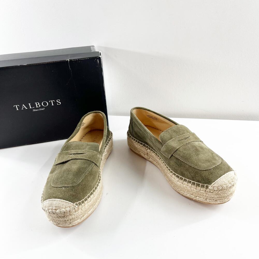 Talbots Olive Green Suede Espadrille Loafers - Picture 2 of 9